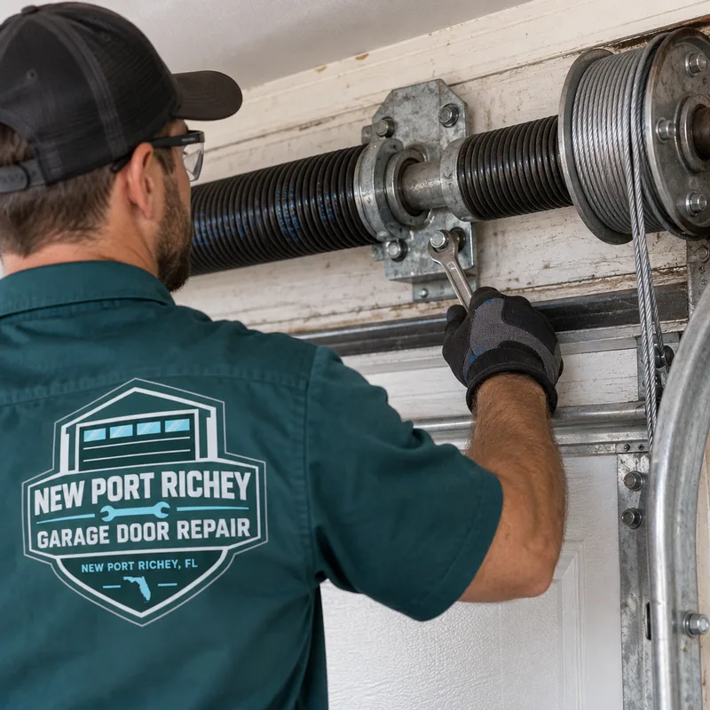 Garage door track, rollers, and hinges aligned on a new installation